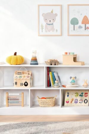 Five-Compartment Wooden Toy Shelf (Open Style)